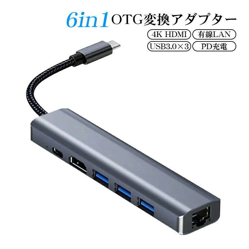 6in1 OTGϊA_v^[ }`nu Type-C @\nu HDMI|[g 4K@30Hz LLAN|[g 1000Mbps USB3.0 3|[gg 100W PD[d MKrbg C[Tlbg Lڑ rfIo O[ yz