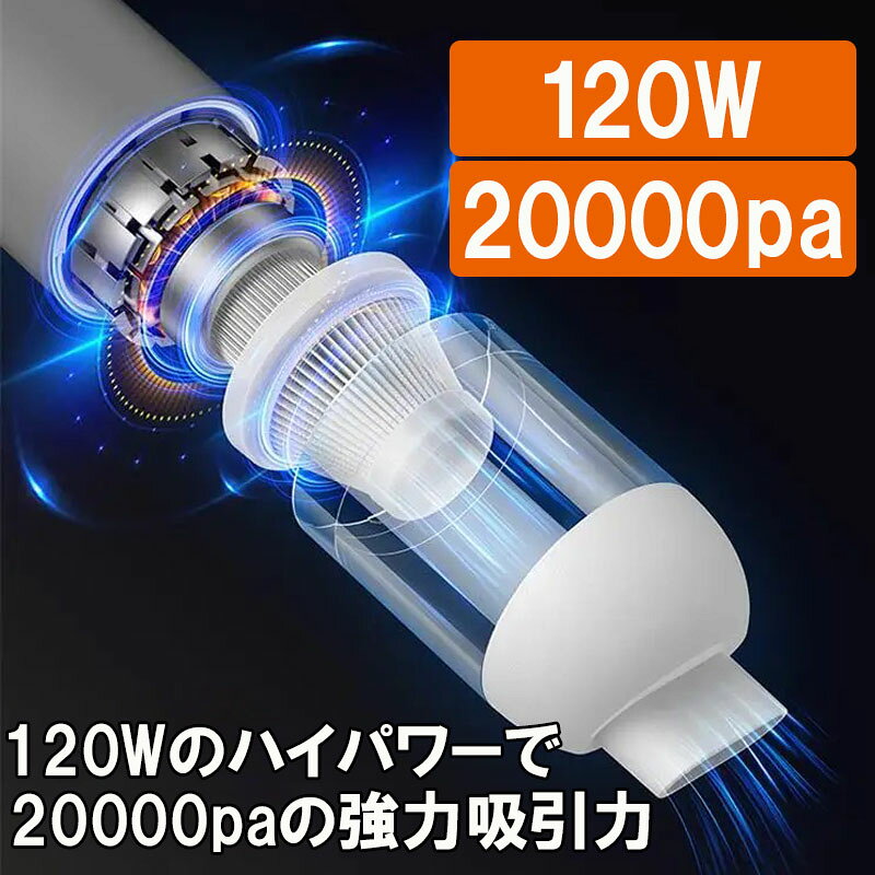 【買い物マラソン期間P5】ハンディクリーナー コードレス 吸引力 最強 強力 掃除機 車用 小型 200000PA 静音 充電 軽量 type-c ノズル ブラック/ブルー ホワイト/グレー ホワイト/レッド ホワイト/オレンジ