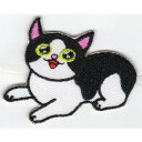 ワッペン 「 ネコ(白黒)」可愛いイラストの刺繍ワッペン