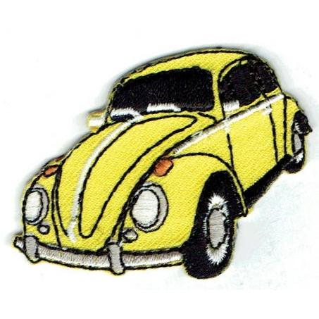 ワッペン 「 VW・ビートル・イエロー 」可愛いイラストの刺繍ワッペン ワッペン 「 VW・ビートル・イエロー 」可愛いイラストの刺繍ワッペン