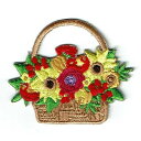 ワッペン「 花かご 」可愛いイラストの刺繍ワッペン