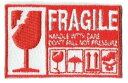 ワッペン「 FRAGILE 取り扱い注意 」可愛いイラストの刺繍ワッペン
