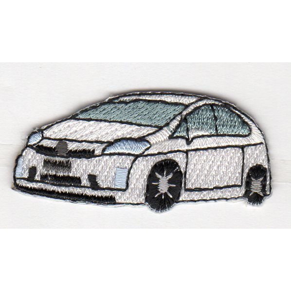ワッペン「 白乗用車 」　可愛いイラストの刺繍ワッペン　