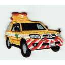 ワッペン # 黄色い働く車 # 高速パトロールカー、タクシー、ダンプトラック、クレーン車 可愛いイラストの刺繍ワッペン x単品1枚
