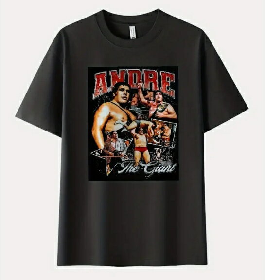 メンズA0460BK「 アンドレ ザ ジャイアント 」ANDRE The Giant レスリングFrontプリント付き　100％コットン通気性半袖ティー　のサムネイル