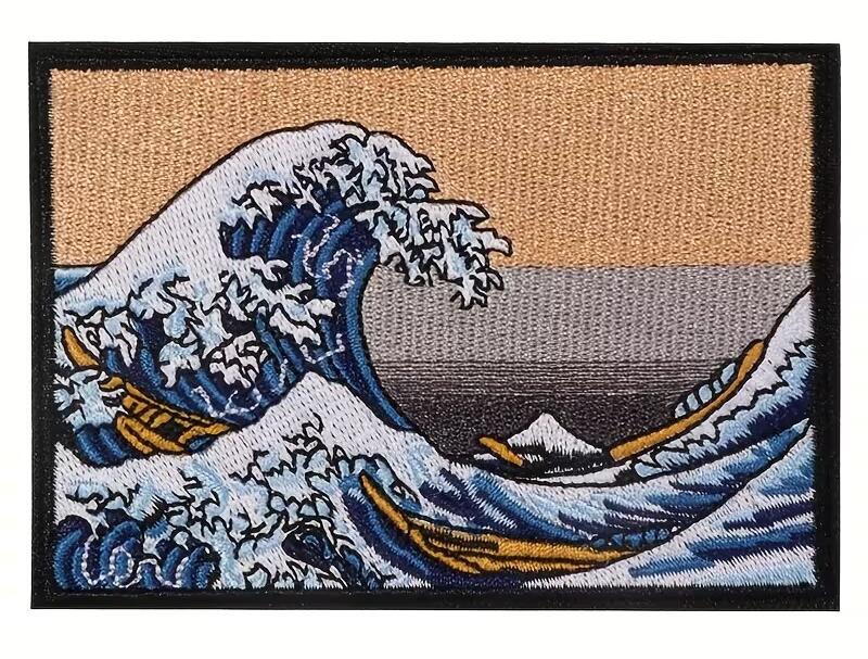 ワッペンtm「 北斎の大波アート 」ワッペン アイロン接着タイプ　x1点