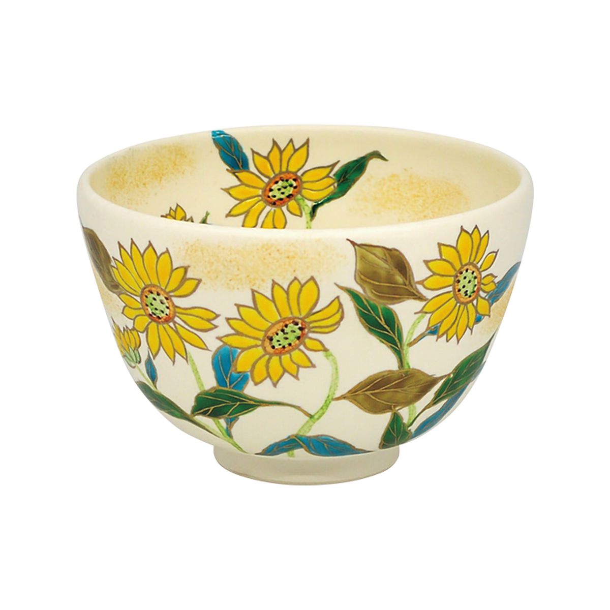 【茶道具】茶碗　白釉　ヒマワリ　水出宋絢作　（化粧箱）
