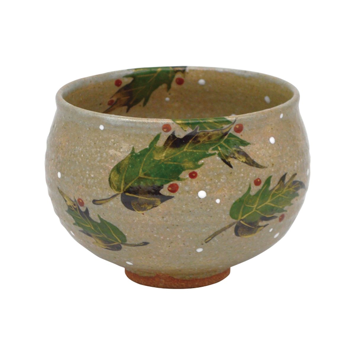 Rakuten - 【茶道具】茶碗　灰釉　柊絵　中村良二作　(桐箱）冬　クリスマス　節分　塩筍　12月　2月