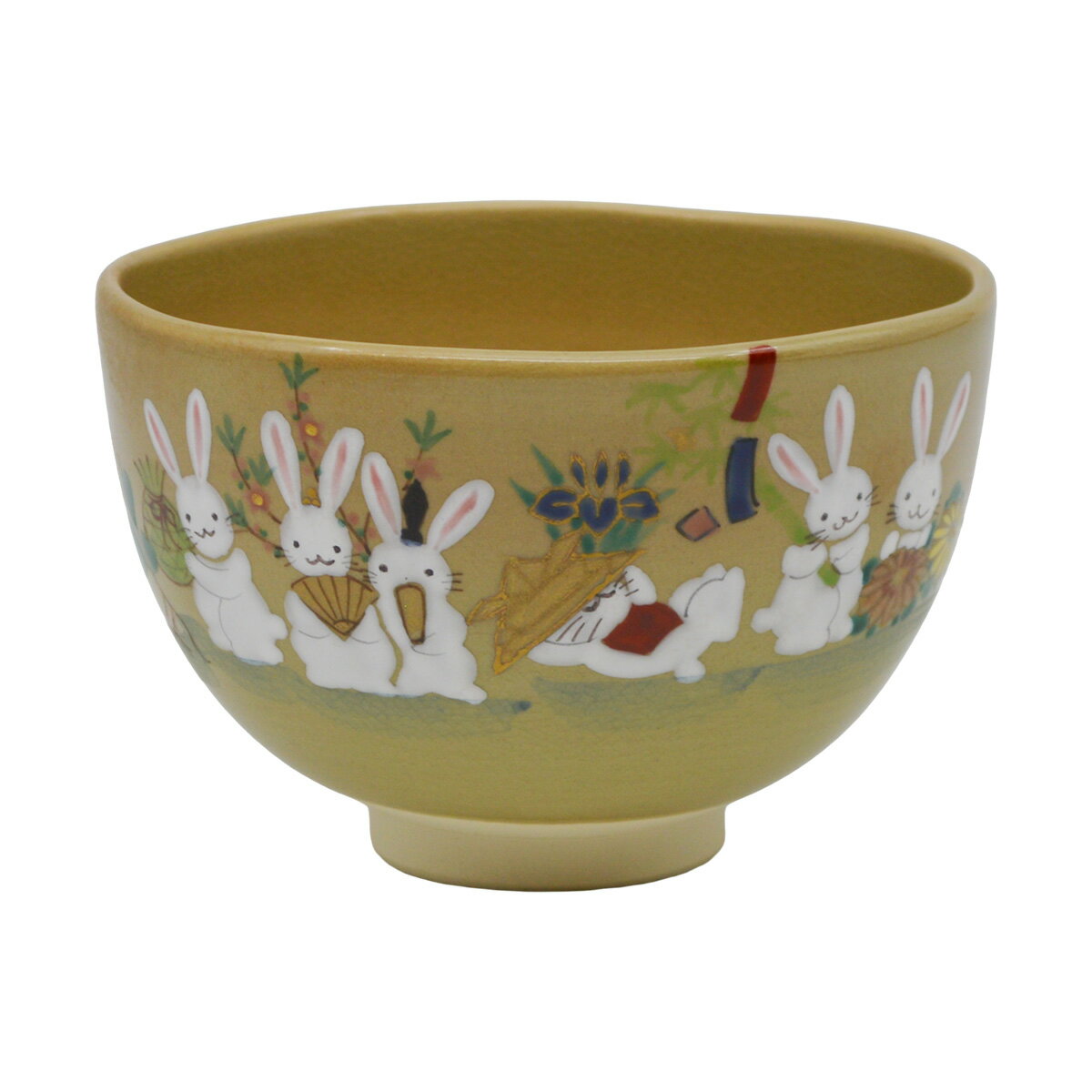 【茶道具】茶碗　青磁　兎の五節句　水出宋絢作（化粧箱）