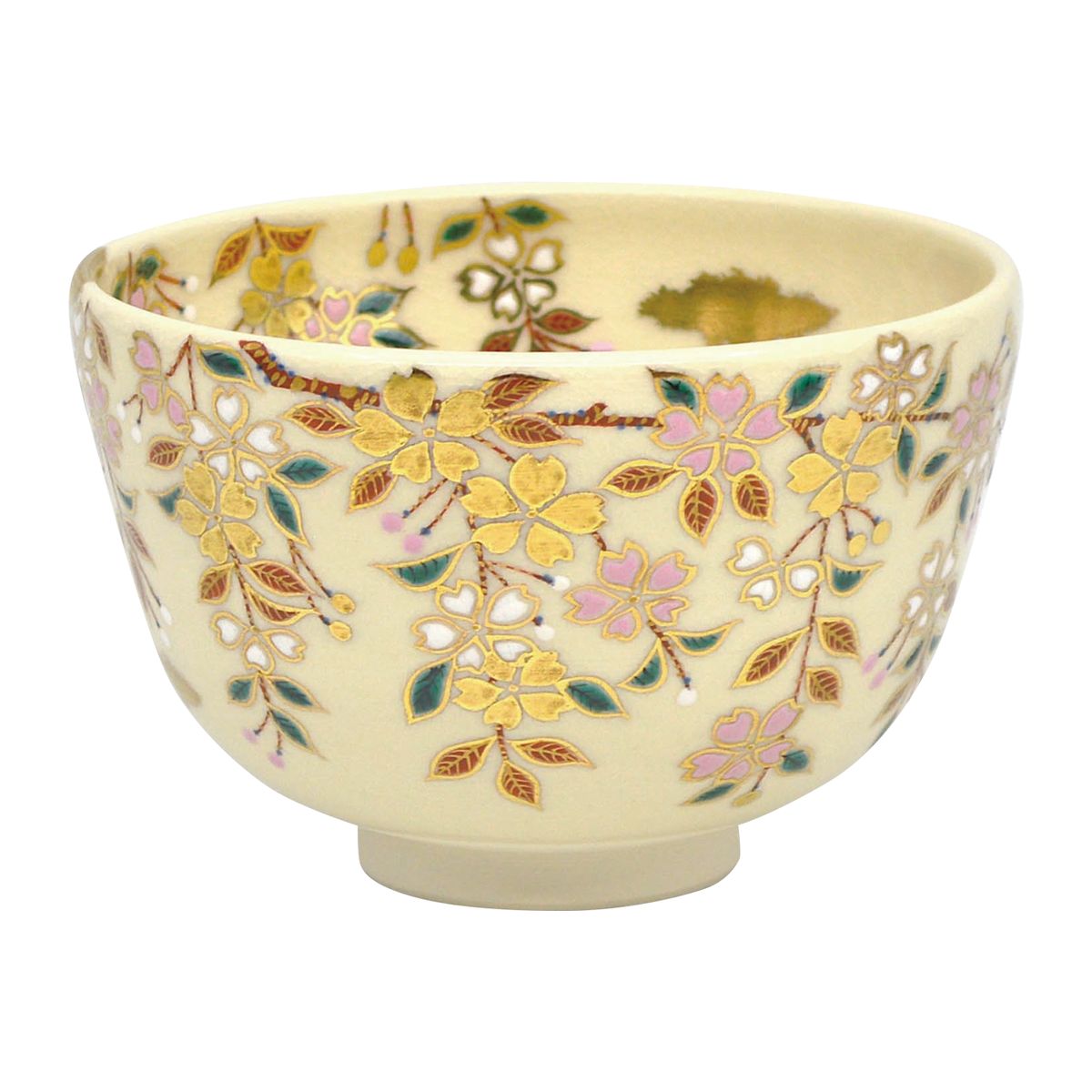 【茶道具】茶碗 仁清 枝垂桜 田中万祥作 （桐箱）