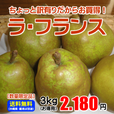 【ちょっと訳有り】ラ・フランス3kg（3Lサイズ以上※玉数お任せ)【送料無料(※但し、沖縄県・離島へのお届けの場合は、別途送料が500円かかります)】