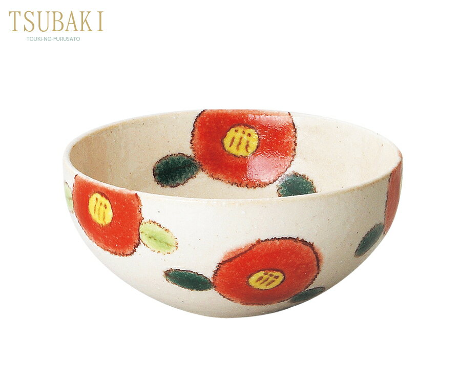 ＼クーポン配布中！／TSUBAKI赤ボウル 赤 直径12.7cm 中鉢 小鉢 ボール 花 椿 和食器 おしゃれ 深皿 紅白 縁起 正月 日本製 陶器のふる里 trysケ