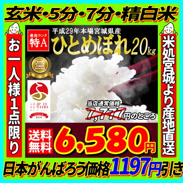 29年産 宮城県産 ひとめぼれ 20kg！玄米,5分,7分,精白米(精米時重量約1割減)【米】【0512】【dp】【ne】【SS06】