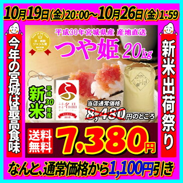 ■新米■30年産 宮城県産 つや姫 20kg！玄米,5分,7分,精白米(精米時重量約1割減)【米】【dp】【ne】【2018ne】【1005】