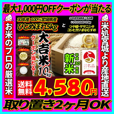 ■新米■30年産 大吉米10kg 宮城県産ひとめぼれ5kgと30年お任せ品種5kg(コシヒカリ・つや姫・ササニシキ・まなむすめ)!さらに最大1,000円OFFクーポンが当たる!大吉米10kg【米】【dp】【ne】【SS09】
