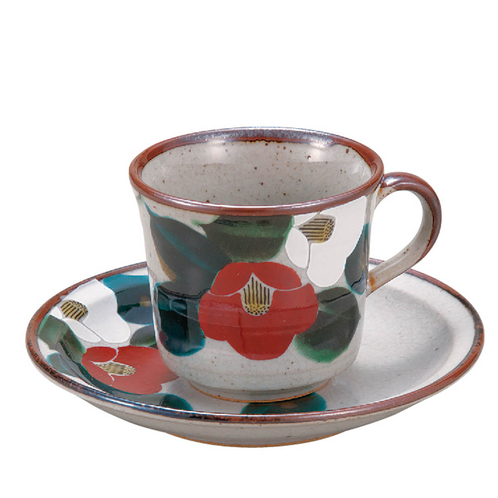 九谷焼 切立コーヒー 紅白玉椿/美山窯＜送料無料 コーヒーカップ カップ＆ソーサー 人気 ギフト 贈り物..