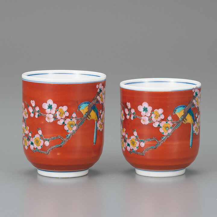 九谷焼 組湯呑 梅＜茶器 湯呑 ペア 人気 ギフト 贈り物 結婚祝い/内祝い/お祝い/＞ 化粧箱入り [ss]