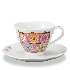九谷焼 カップ&ソーサー フラワーBOX ピンク / 岩田玲子 コーヒーカップ 170ml 日本製 陶器 人気 ギフト 贈り物 結婚祝い 内祝い お祝い