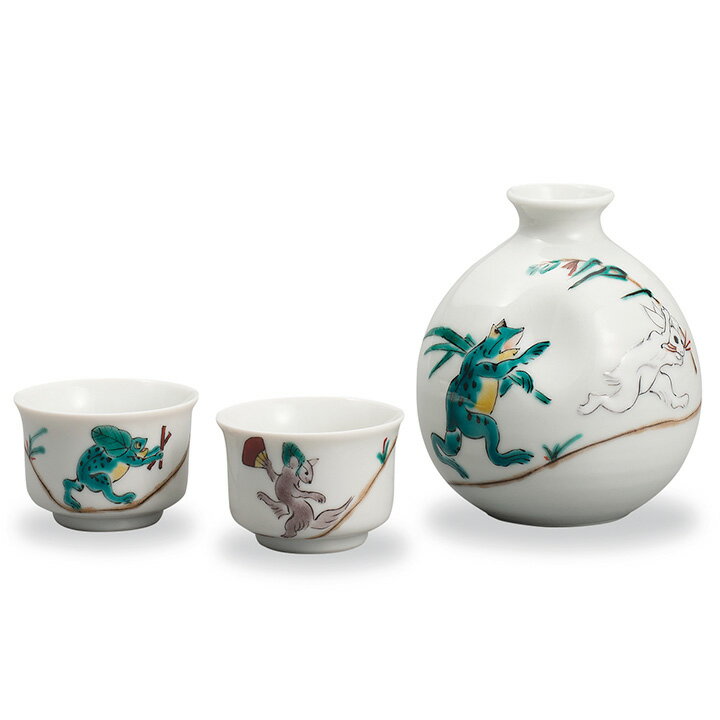 九谷焼 晩酌揃 鳥獣戯画/大志窯＜送料無料 酒器 酒器セット 人気 ギフト 贈り物 結婚祝い/内祝い/お祝い/＞ 化粧箱入り