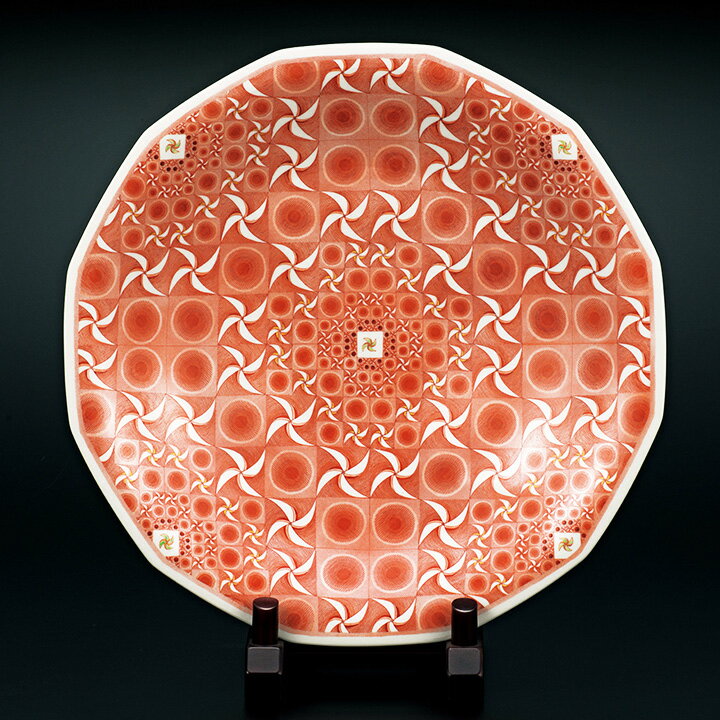 【限定品】九谷焼 赤絵細描 福島武山 / 16号大鉢 小紋手 | 直径48cm 大鉢 小紋文様を施した壮麗な1枚 伝統工芸士 桐箱入り 桐箱紐通し入り