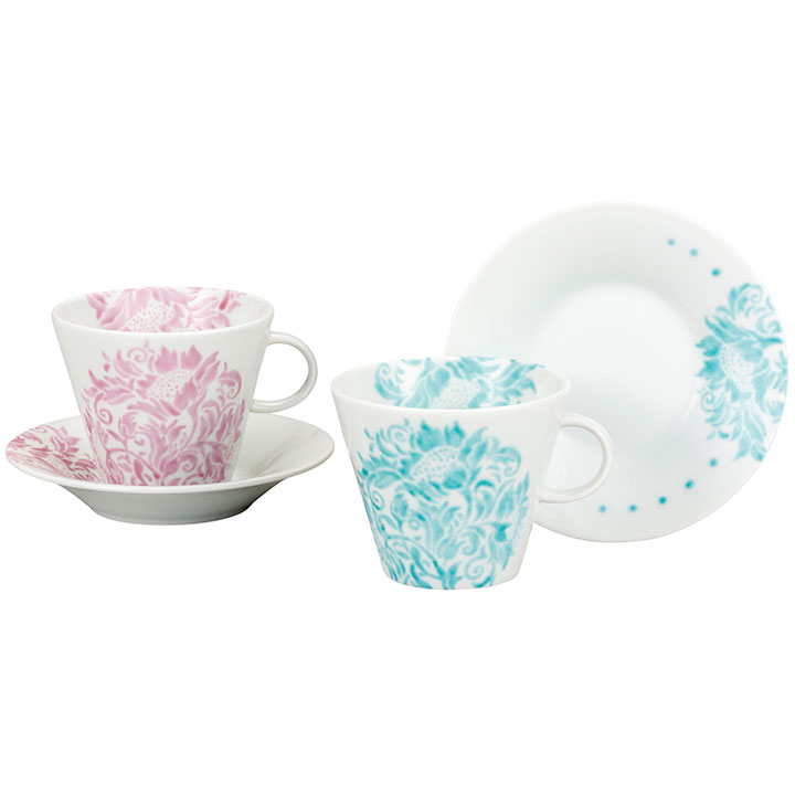 九谷焼 ペアコーヒー 向日葵紋様 / 新田智子 ＜送料無料 和食器 コーヒーカップ ギフト ペア セット 人気 贈り物 結婚祝い/内祝い/お祝い＞ 化粧箱入り