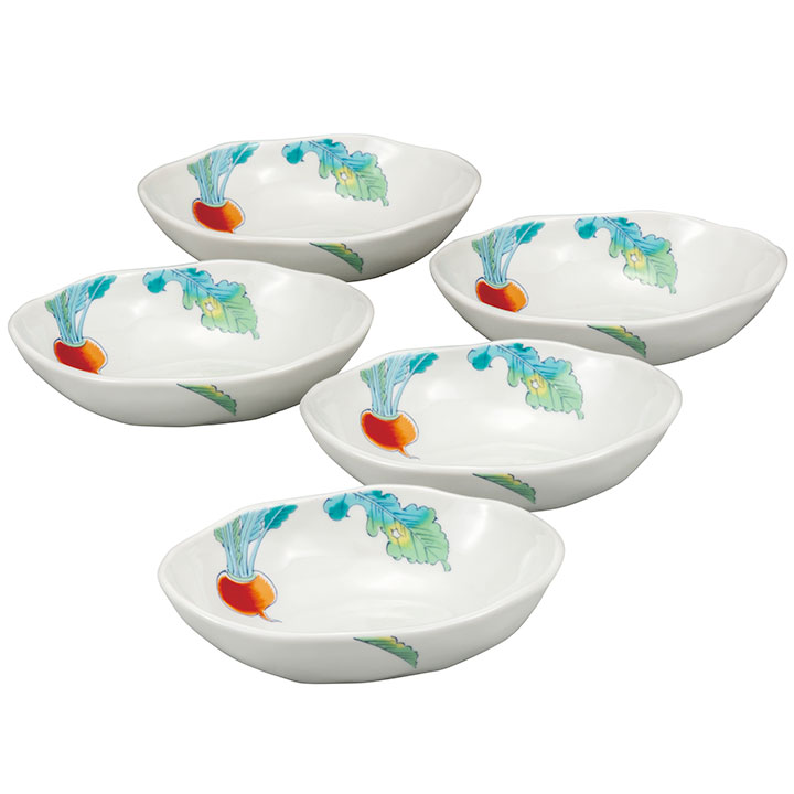 九谷焼 5.5号小鉢揃 赤かぶ ＜和食器 鉢 小鉢 人気 ギフト 5枚セット 贈り物 結婚祝い/内祝い/お祝い/＞ 化粧箱入り