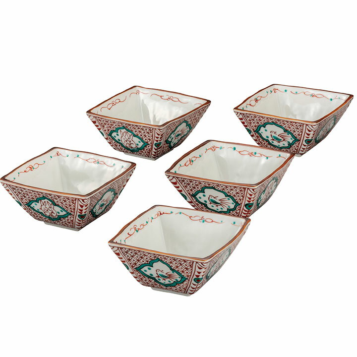 九谷焼 5号小鉢揃 赤絵間取 ＜和食器 鉢 小鉢 人気 ギフト 5枚セット 贈り物 結婚祝い/内祝い/お祝い/＞ 化粧箱入り