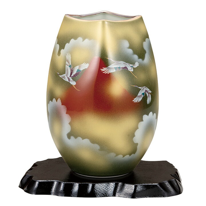 九谷焼 8号ナツメ花瓶 赤富士（台付）＜花瓶 花器 人気 ギフト 贈り物 新築祝い/開業祝い/内祝い/お祝い/＞ 化粧箱入り [ss]