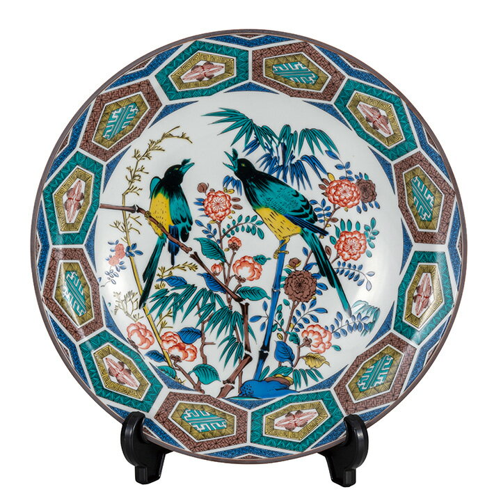 九谷焼 10号飾皿 古九谷花鳥(皿立付) <九谷焼 木箱入り