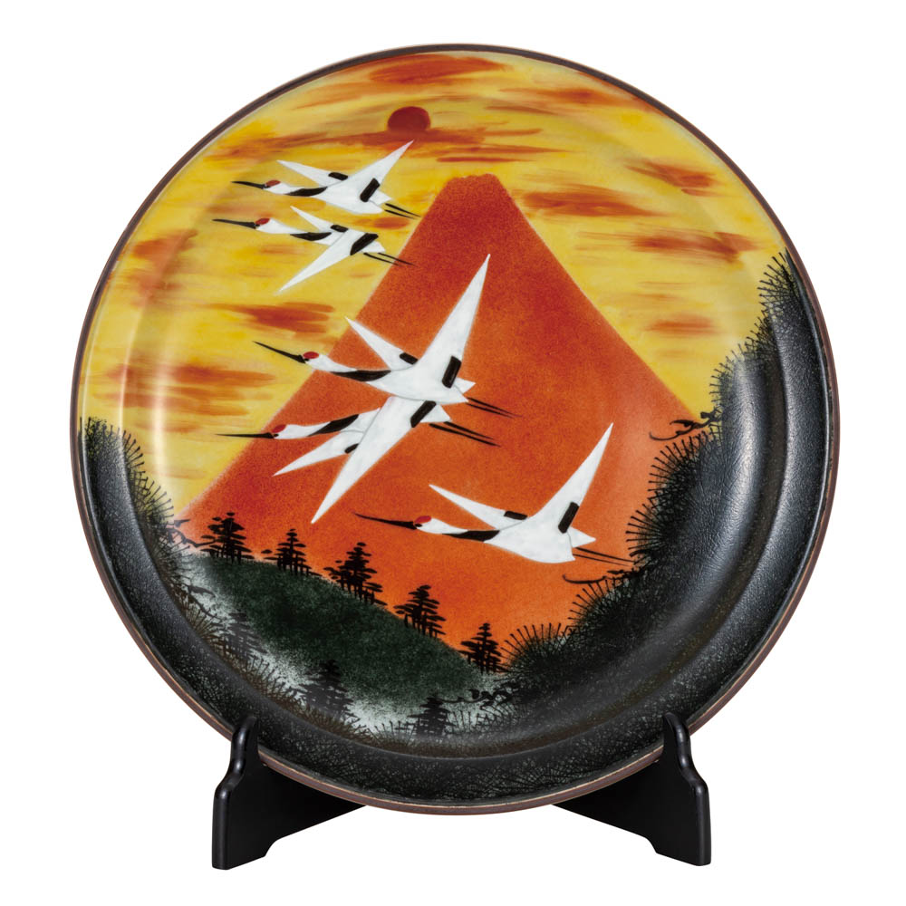 九谷焼 12号飾皿 赤富士(皿立付) / 福田良則 <送料無料>皿 飾り皿 人気 ギフト 贈り物 新築祝い/開業祝い/記念品/法人ギフト 木箱入り