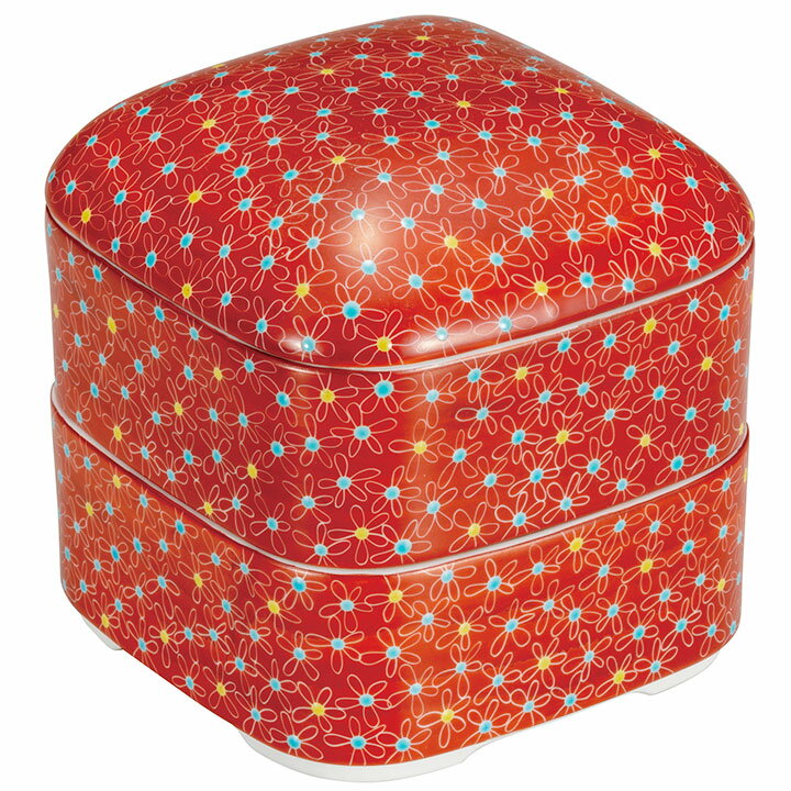 九谷焼 二段重 朱巻小花 / 河村澄香 <重箱 お重 二段重 人気 ギフト 贈り物 結婚祝い/内祝い/お祝い/> 化粧箱入り