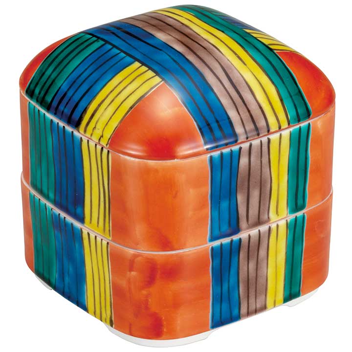 九谷焼 二段重 色絵糸巻 / 村田菜穂美 <重箱 お重 二段重 人気 ギフト 贈り物 結婚祝い/内祝い/お祝い/> 化粧箱入り