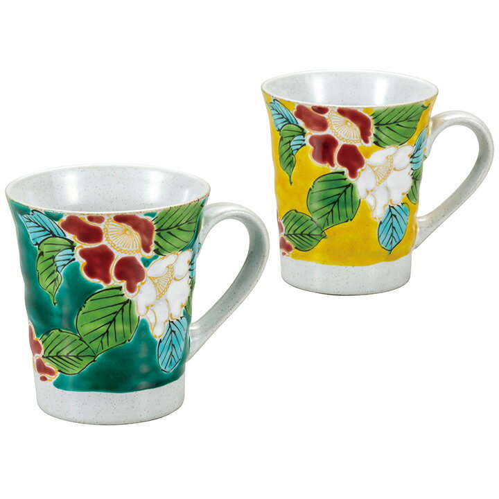 九谷焼 ペアマグカップ 色絵山茶花 ＜カップ マグカップ ペア 人気 ギフト 贈り物 結婚祝い/内祝い/お祝い/＞ 化粧箱入り