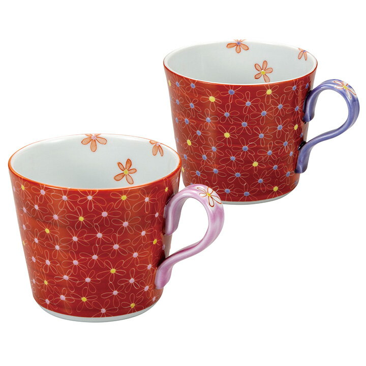 九谷焼 ペアマグカップ 朱巻小花 / 河村澄香 ＜カップ マグカップ ペア 人気 ギフト 贈り物 結婚祝い/内祝い/お祝い/＞ 化粧箱入り