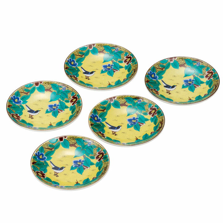 九谷焼 3.2号皿揃 吉田屋椿に鳥 ＜和食器 皿 人気 ギフト 5枚セット 贈り物 結婚祝い/内祝い/お祝い/＞ 化粧箱入り