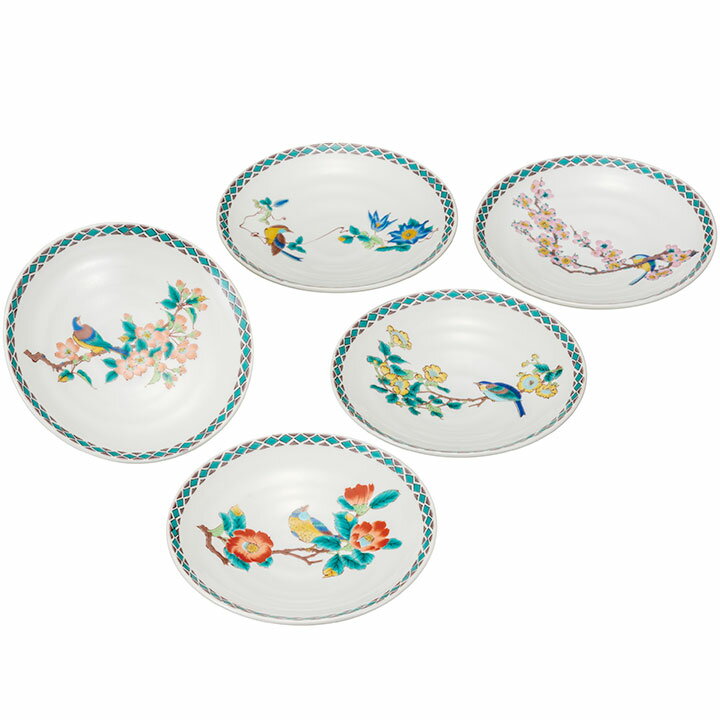九谷焼 5.2号皿揃 花鳥絵変り ＜皿 中皿 人気 ギフト 5枚セット 贈り物 結婚祝い/内祝い/お祝い/＞ 化粧箱入り