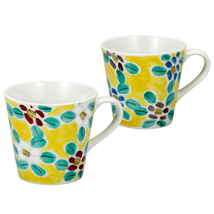 九谷焼 ペアマグカップ 花模様＜送料無料 カップ マグカップ ペア 人気 ギフト 贈り物 結婚祝い/内祝い/お祝い/＞ 化粧箱入り