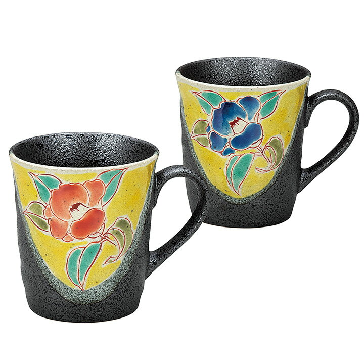 九谷焼 ペアマグカップ 椿文/澤田郁美＜送料無料 カップ マグカップ ペア 人気 ギフト 贈り物 結婚祝い/内祝い/お祝い/＞ 化粧箱入り