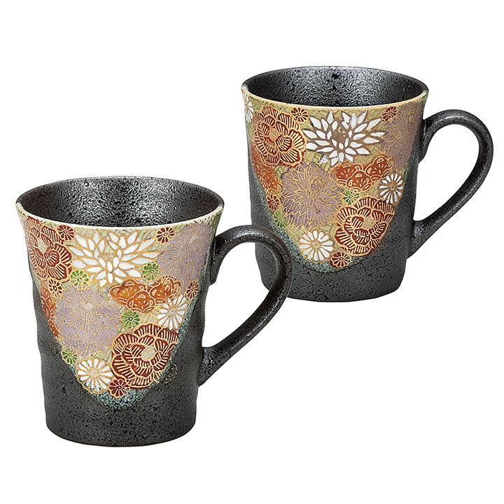 九谷焼 ペアマグカップ 花詰＜送料無料 カップ マグカップ ペア 人気 ギフト 贈り物 結婚祝い/内祝い/お祝い/＞ 化粧箱入り