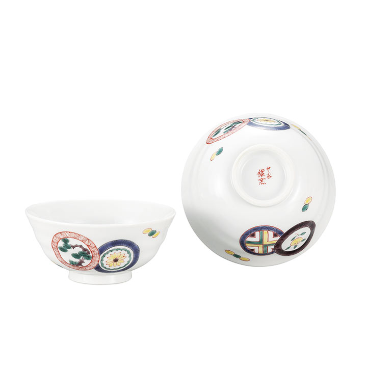 九谷焼 組飯碗 丸文/銀泉窯＜送料無料 飯碗 ペア 人気 ギフト 贈り物 結婚祝い/内祝い/お祝い/＞ 化粧箱入り