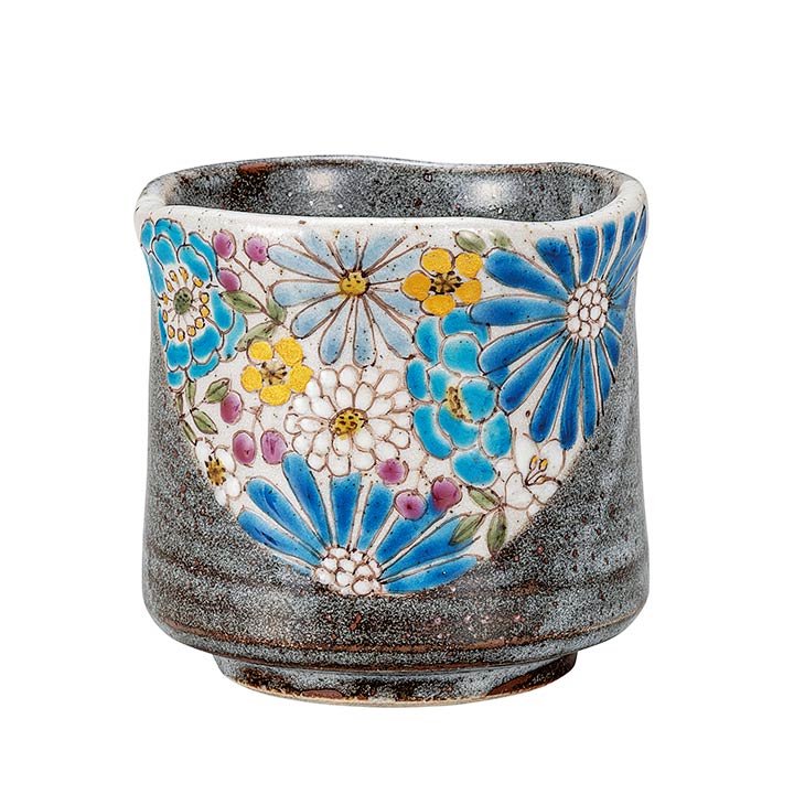 九谷焼 湯呑 華詰 青/色絵 遊＜送料無料 茶器 湯呑 人気 ギフト 贈り物 結婚祝い/内祝い/お祝い/＞