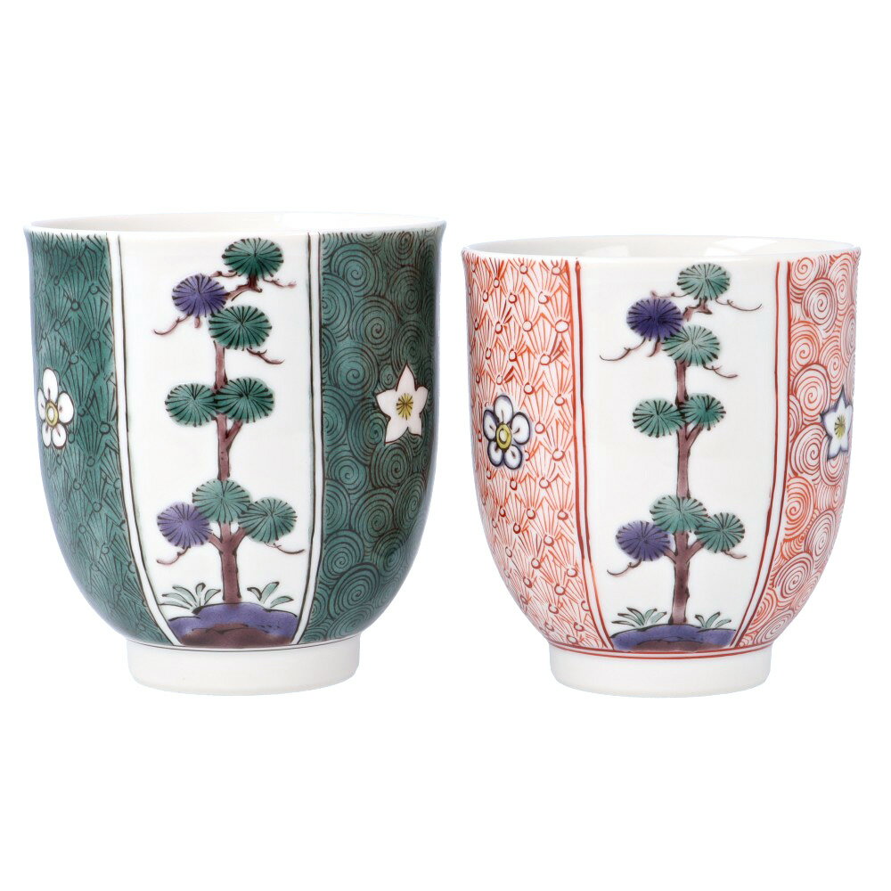 九谷焼 組湯呑 割取松竹梅 / 銀泉窯 | 茶器 ペア湯呑 湯呑み 和食器 夫婦湯飲み セット 陶器 人気 ギフト 贈り物 木箱入り