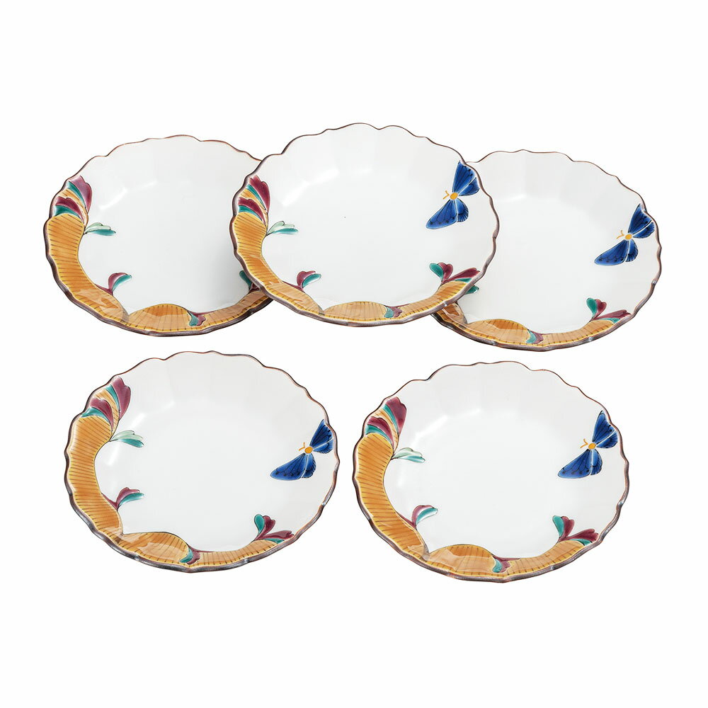 九谷焼 3.2号皿揃 蝶と唐草/田村梨依乃＜送料無料 和食器 皿 人気 ギフト 贈り物 結婚祝い/内祝い/お祝い/＞ 化粧箱入り