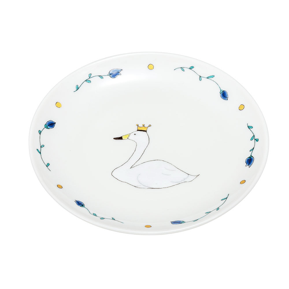 九谷焼 5号皿 白鳥 クラウン / オリメ | 織窯 | 15cm 取り皿 可愛い九谷焼 和食器 人気 ギフト 贈り物 結婚祝い 内祝い お祝い