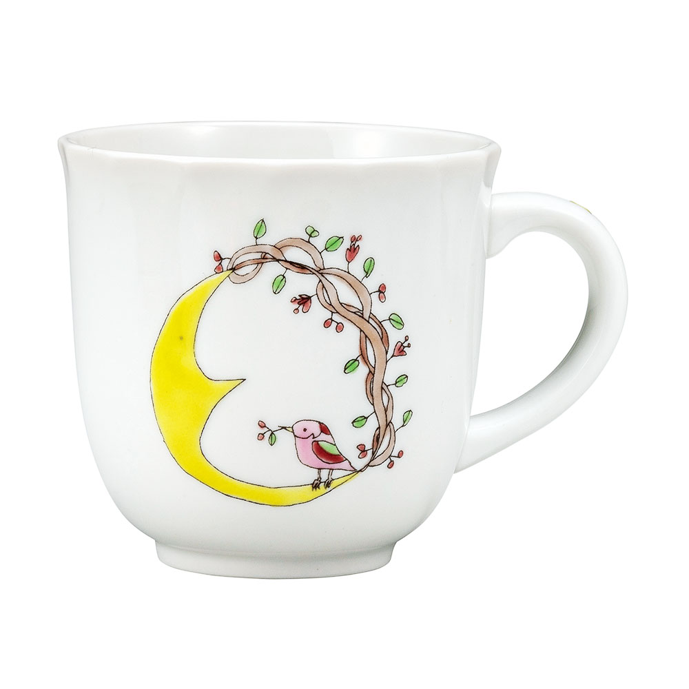 九谷焼 マグカップ 月と鳥 ピンク / オリメ | 織窯 | マグ 可愛い九谷焼 和食器 人気 ギフト 贈り物 結婚祝い 内祝い お祝い