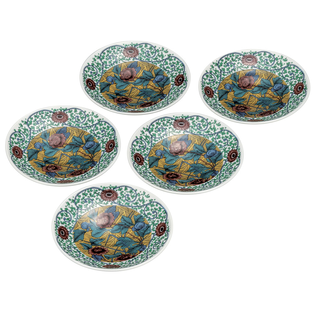 九谷焼 5.2号皿揃 古九谷風＜送料無料 皿 中皿 人気 ギフト 贈り物 結婚祝い/内祝い/お祝い/＞ 化粧箱入り