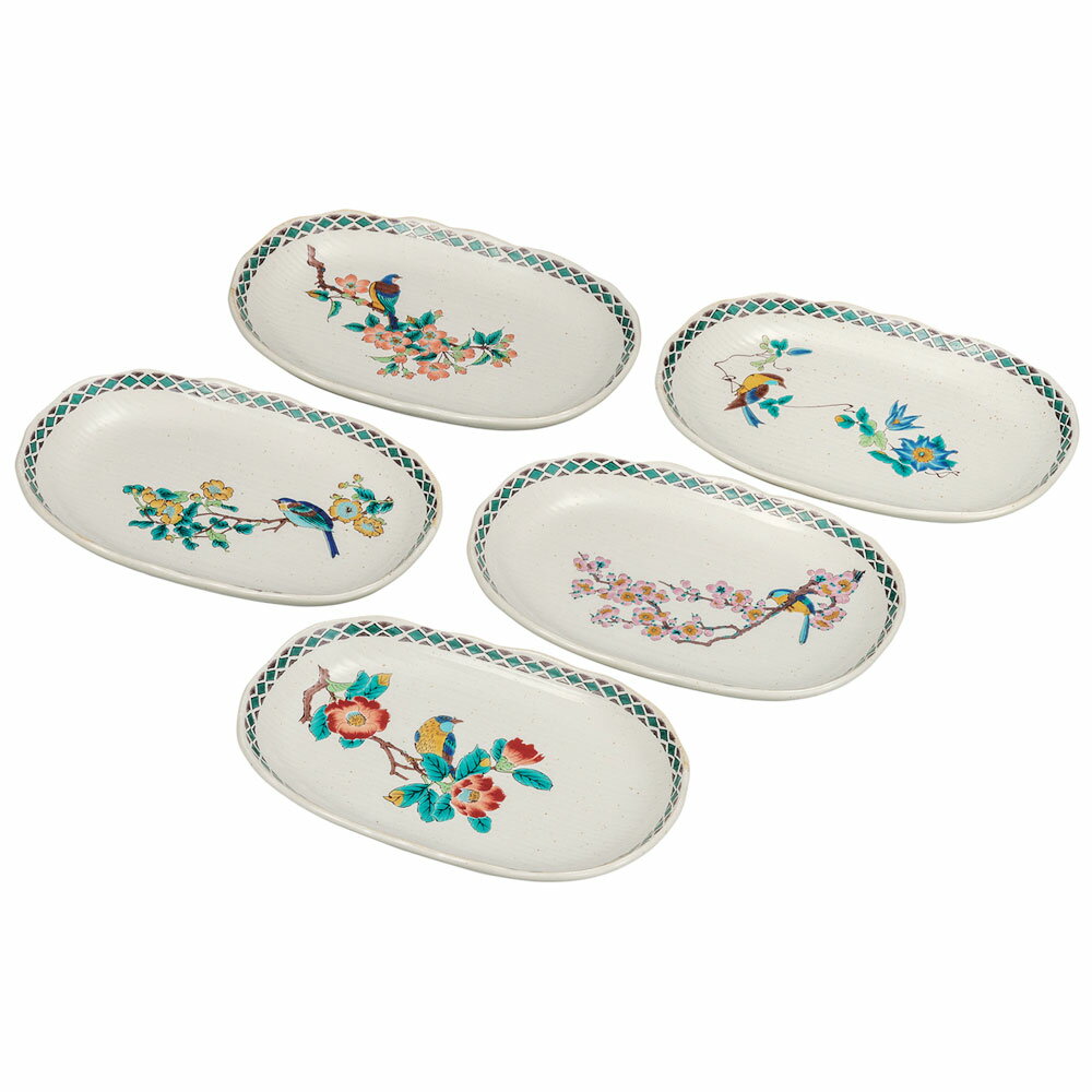 九谷焼 6.5号皿揃 花鳥絵変り＜送料無料 皿 中皿 人気 ギフト 贈り物 結婚祝い/内祝い/お祝い/＞ 化粧箱入り