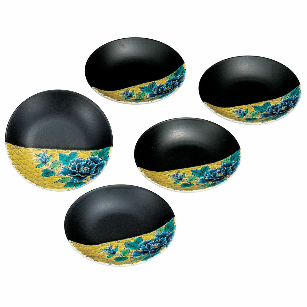 九谷焼 5号皿揃 吉田屋波牡丹＜送料無料 和食器 皿 人気 ギフト 贈り物 結婚祝い/内祝い/お祝い/＞ 化粧箱入り