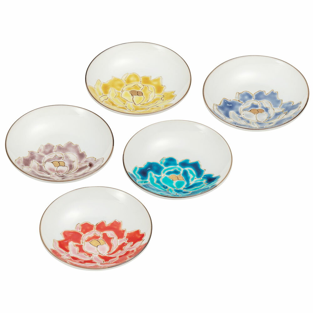 九谷焼 3.2号皿揃 牡丹/佐藤剛志＜送料無料 和食器 皿 人気 ギフト 贈り物 結婚祝い/内祝い/お祝い/＞ 化粧箱入り