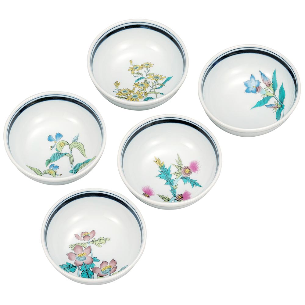 九谷焼 3.5号小鉢揃 草花絵変り＜送料無料 和食器 鉢 小鉢 人気 ギフト 贈り物 結婚祝い/内祝い/お祝い/＞ 化粧箱入り